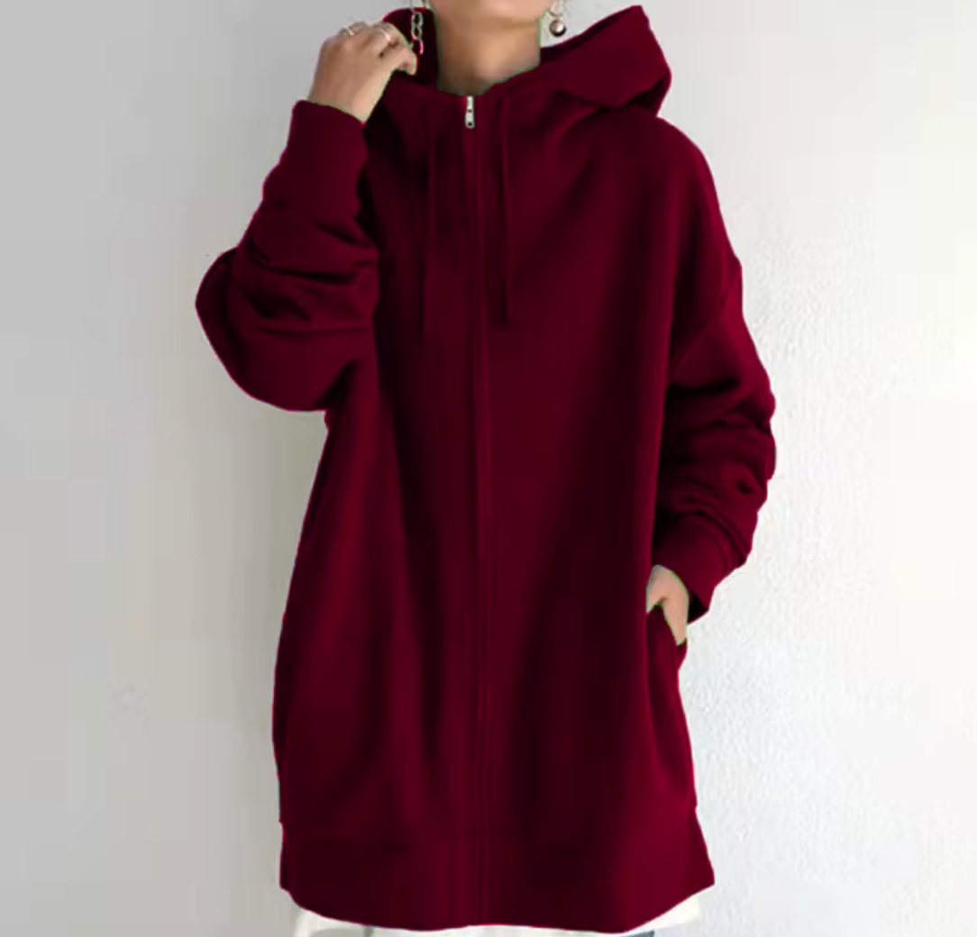 Chozen Unlimited Women’s Long Zipper Hoodie Coat – Plus Size Casual Loose-Fit Outerwear with Pockets