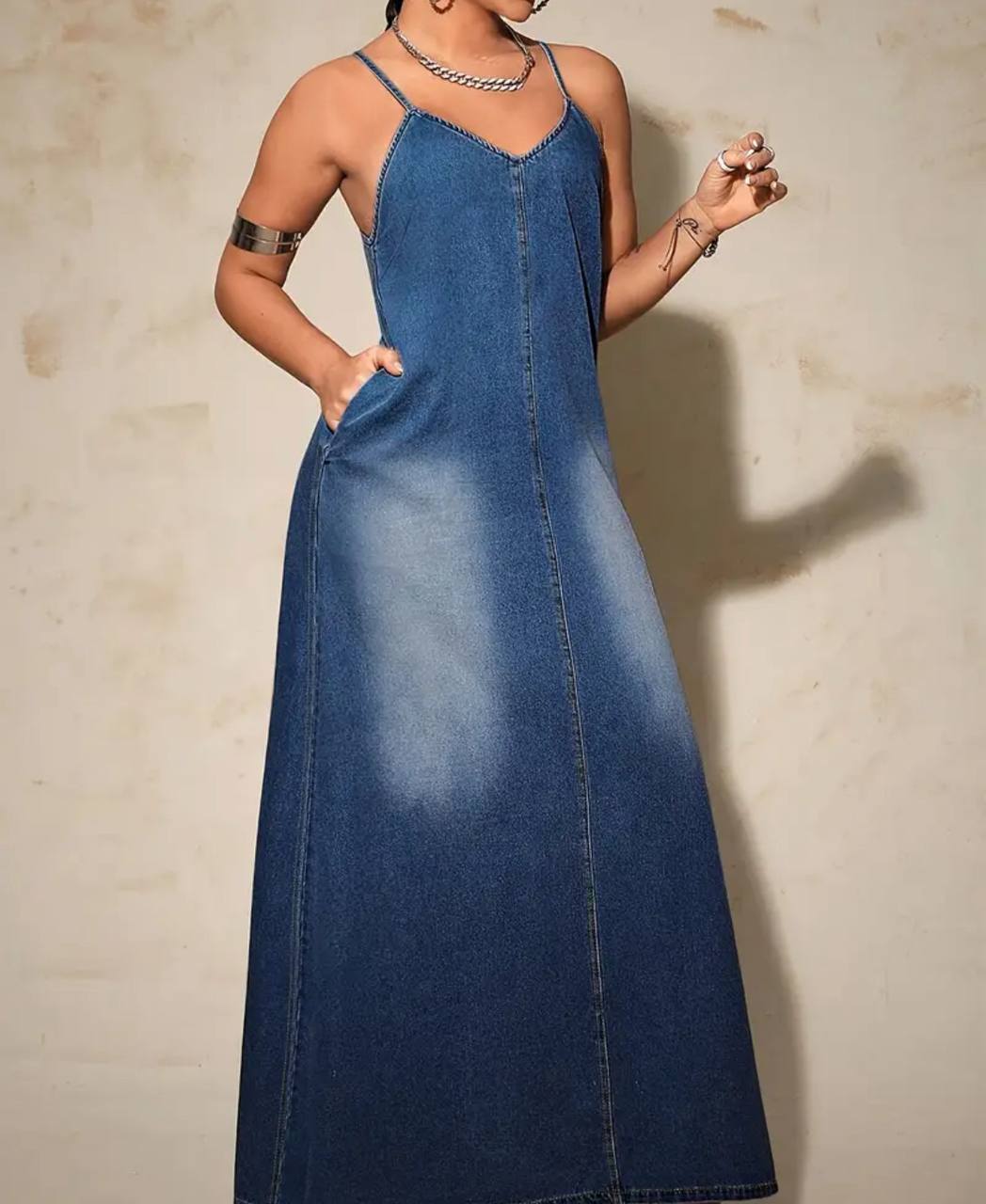 ChoZen Unlimited Women’s Chambray Denim Maxi Dress – Elegant Spaghetti Strap Summer Dress