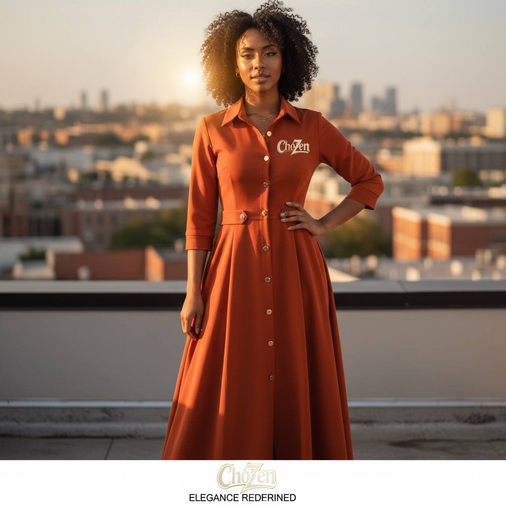 ChoZen Comfort Maxi Shirt Dress – Elegant Button-Front A-Line Fit