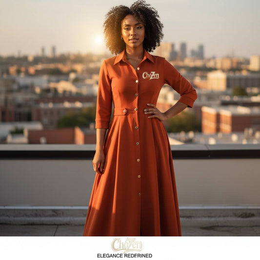 ChoZen Comfort Maxi Shirt Dress – Elegant Button-Front A-Line Fit