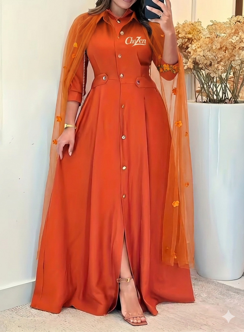 ChoZen Orange A-Line Dress