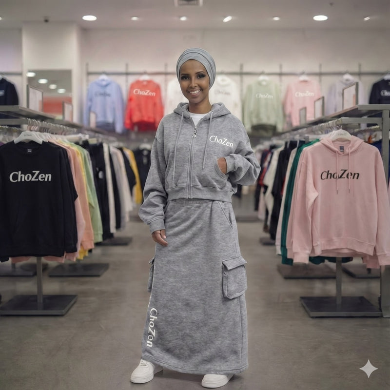 ChoZen Unlimited Women’s Hoodie & Maxi Skirt Sweat Set – Athleisure Skirt Set