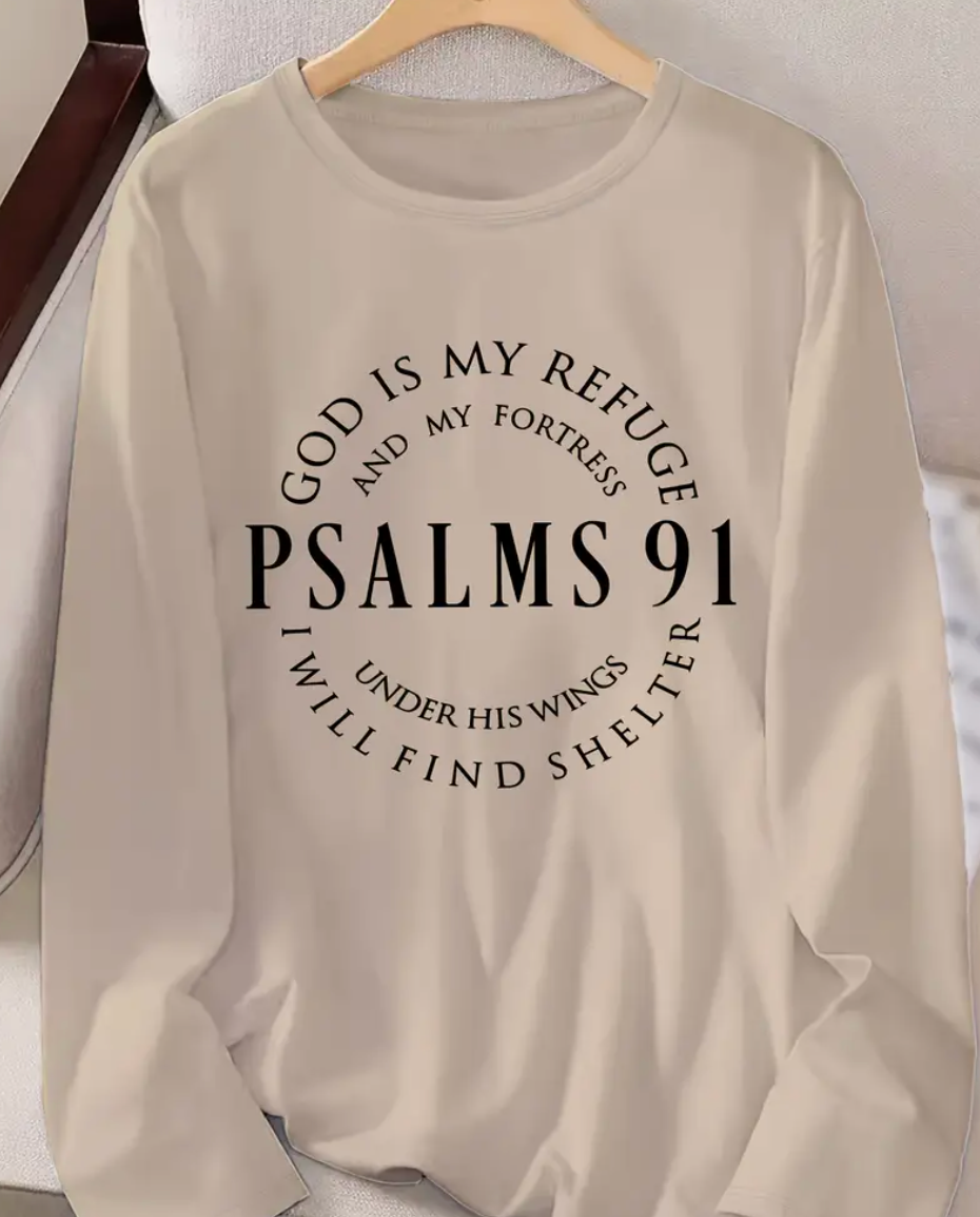 Psalms 91 Faith Tee – Women’s Inspirational Long Sleeve Top