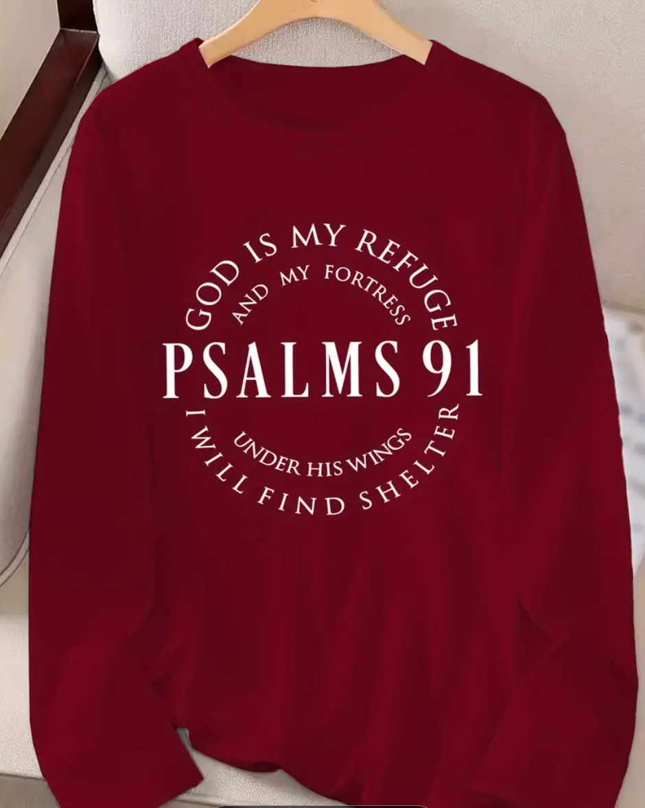 Psalms 91 Faith Tee – Women’s Inspirational Long Sleeve Top