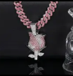 Pink Rose Pendant Necklace – Iced Charm Chain for Women