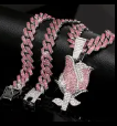 Pink Rose Pendant Necklace – Iced Charm Chain for Women