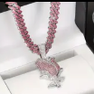 Pink Rose Pendant Necklace – Iced Charm Chain for Women