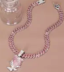 Pink Rose Pendant Necklace – Iced Charm Chain for Women