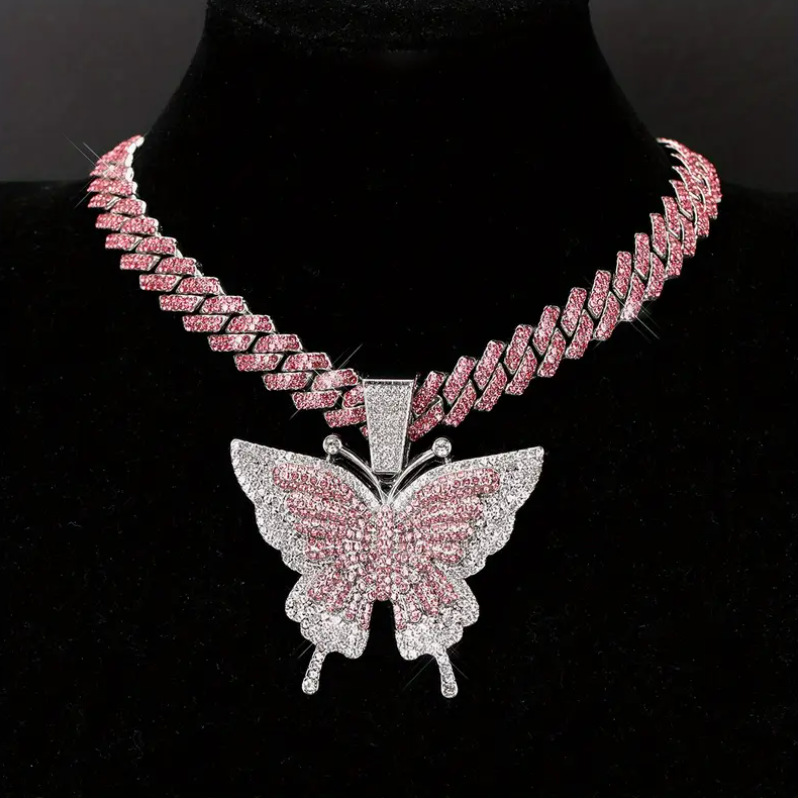 Butterfly Pendant Necklace – 18K Gold Plated Stainless Steel Iced Chain