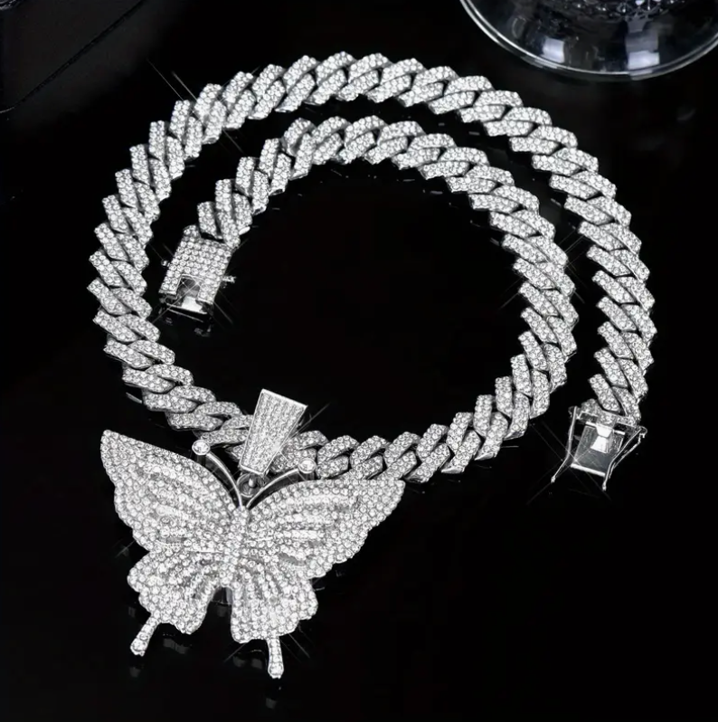 Butterfly Pendant Necklace – 18K Gold Plated Stainless Steel Iced Chain