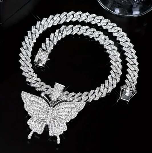 Butterfly Pendant Necklace – 18K Gold Plated Stainless Steel Iced Chain