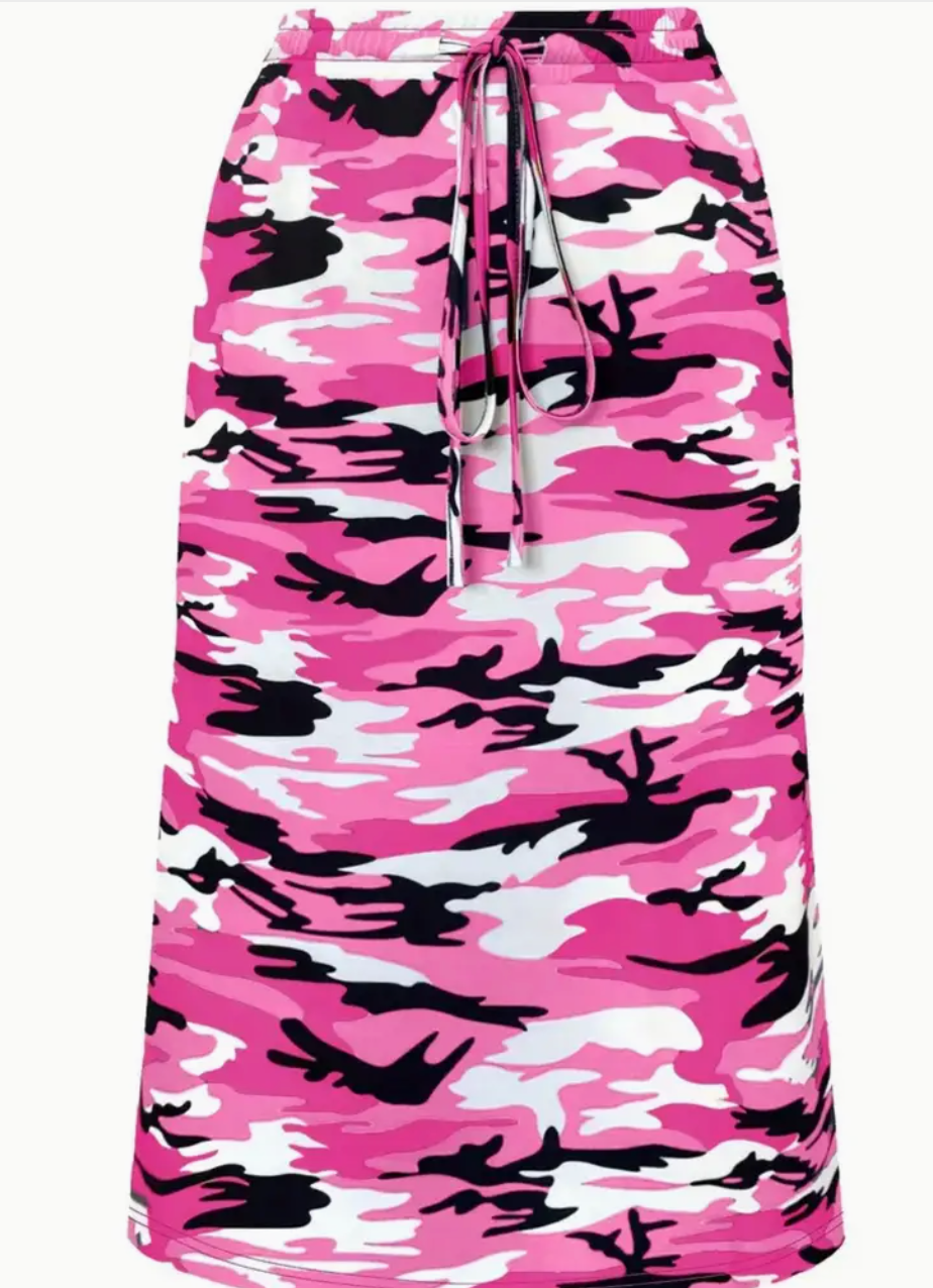 ChoZen Unlimited Women’s Camouflage High-Waist Skirt – Plus Size Stretch Midi