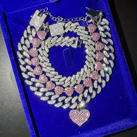 ChoZen Unlimited 3-Piece Rhinestone Heart Pendant Jewelry Set – Silvery Plated Anklet