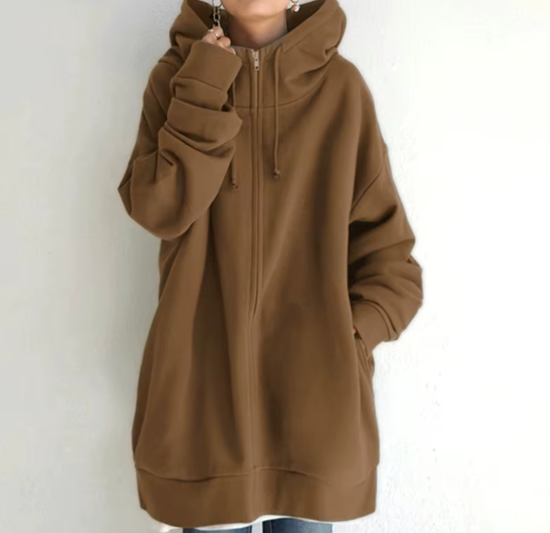 Chozen Unlimited Women’s Long Zipper Hoodie Coat – Plus Size Casual Loose-Fit Outerwear with Pockets