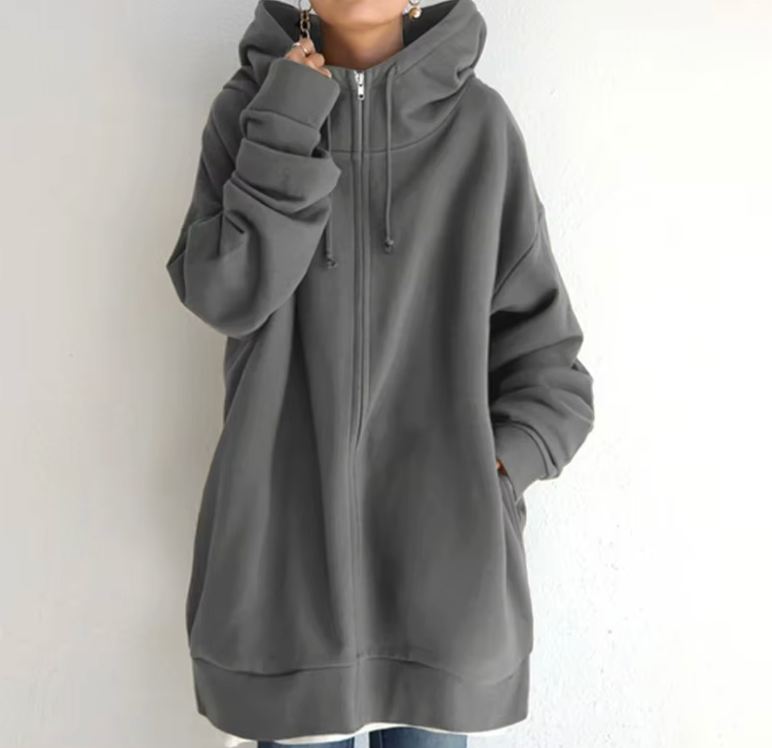 Chozen Unlimited Women’s Long Zipper Hoodie Coat – Plus Size Casual Loose-Fit Outerwear with Pockets