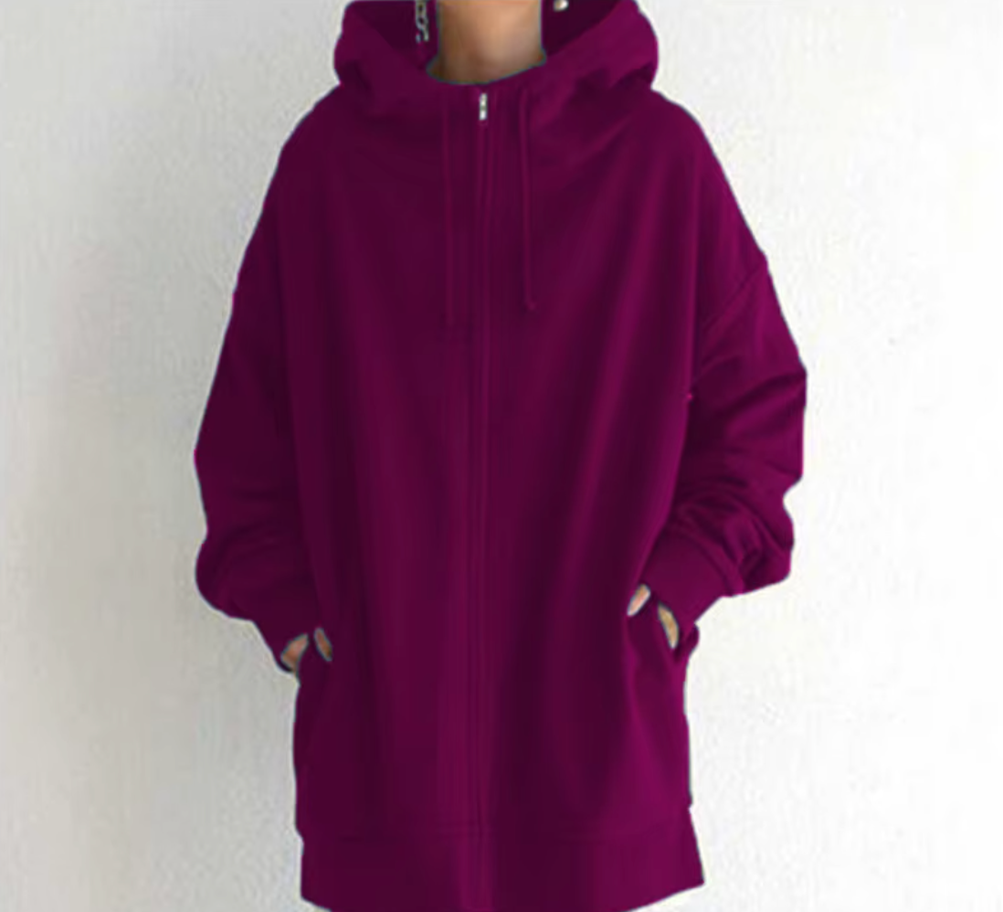 Chozen Unlimited Women’s Long Zipper Hoodie Coat – Plus Size Casual Loose-Fit Outerwear with Pockets
