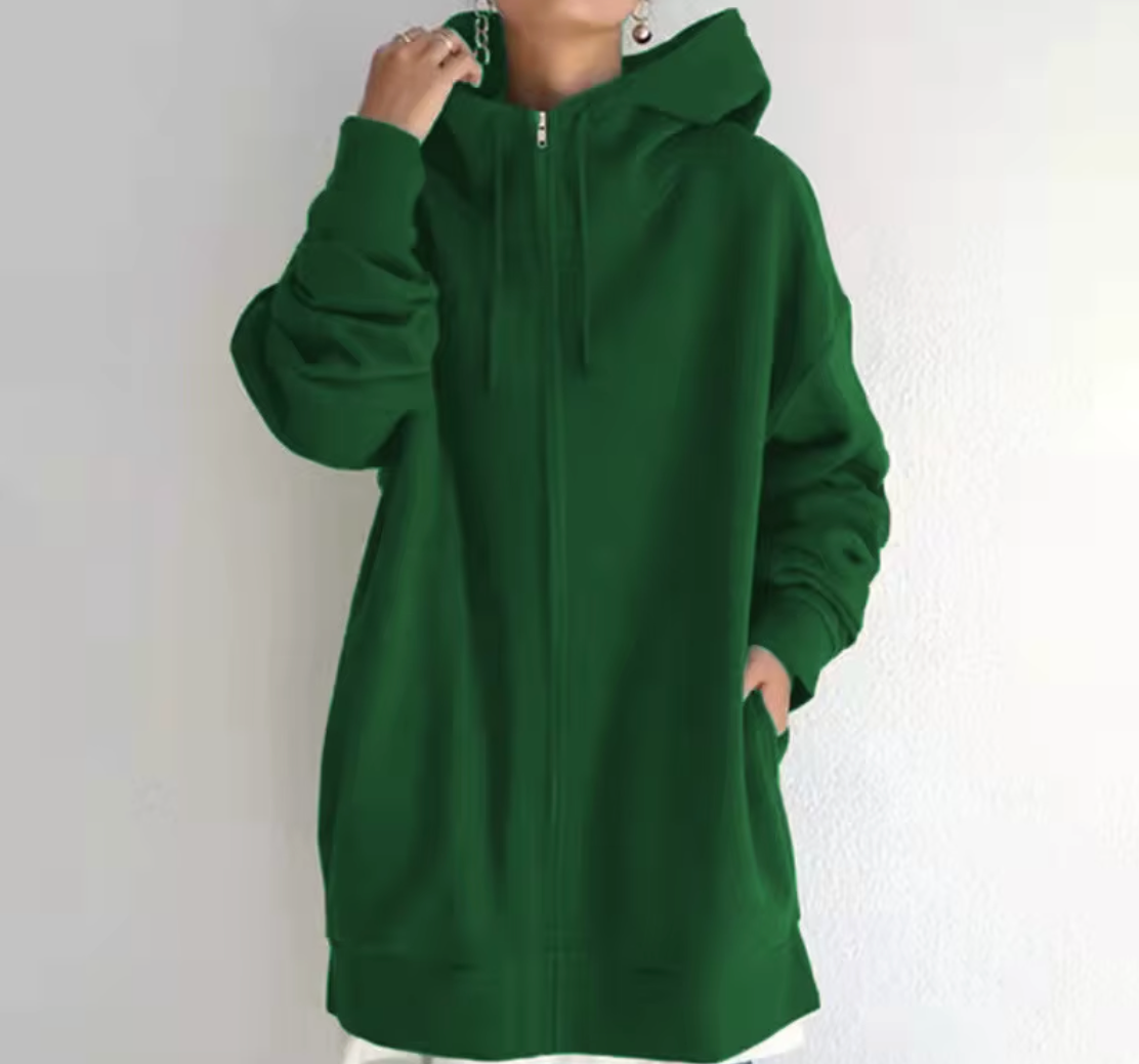 Chozen Unlimited Women’s Long Zipper Hoodie Coat – Plus Size Casual Loose-Fit Outerwear with Pockets