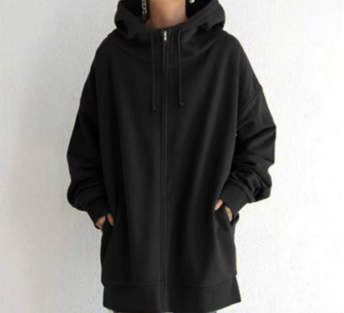 Chozen Unlimited Women’s Long Zipper Hoodie Coat – Plus Size Casual Loose-Fit Outerwear with Pockets