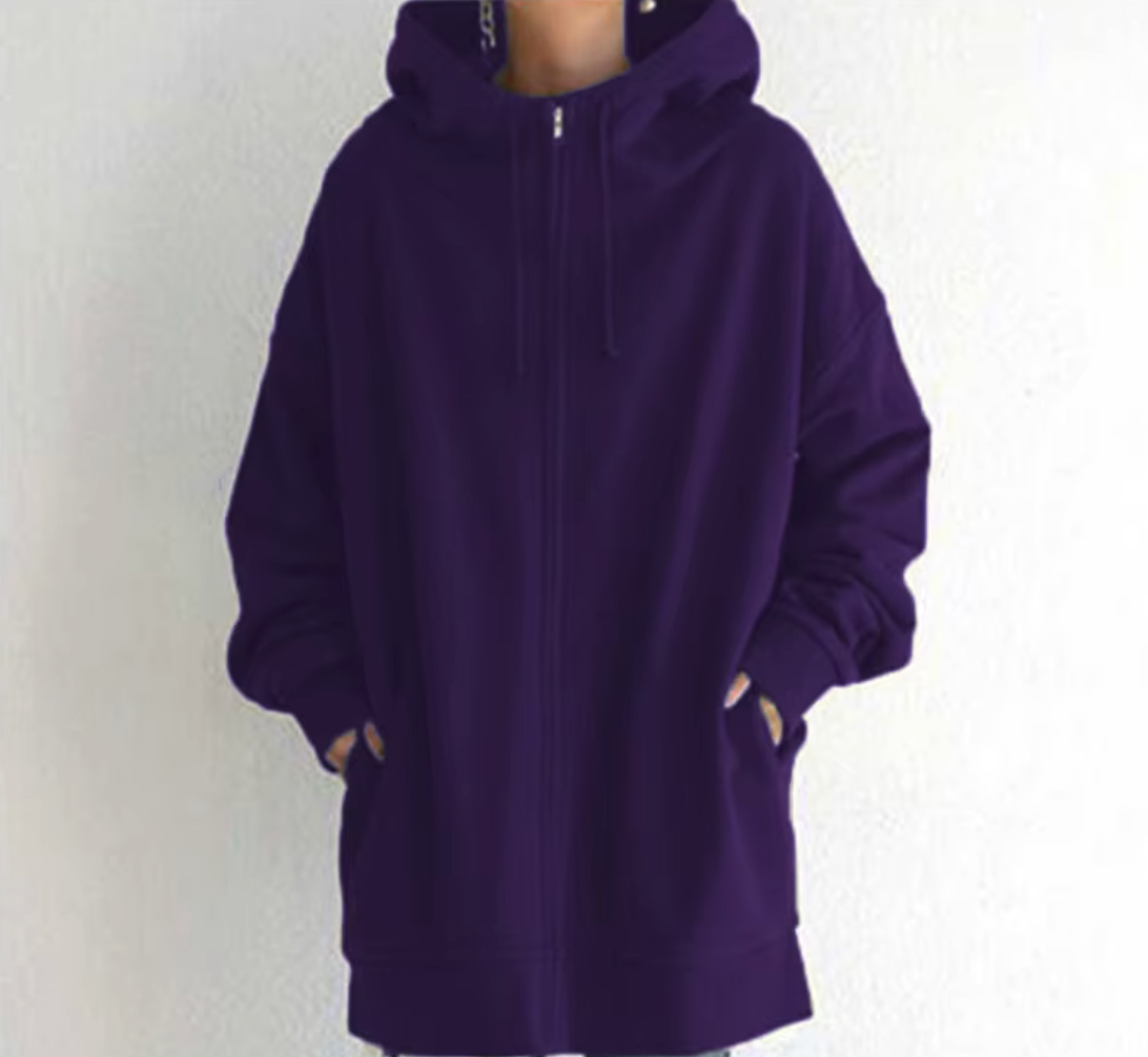 Chozen Unlimited Women’s Long Zipper Hoodie Coat – Plus Size Casual Loose-Fit Outerwear with Pockets