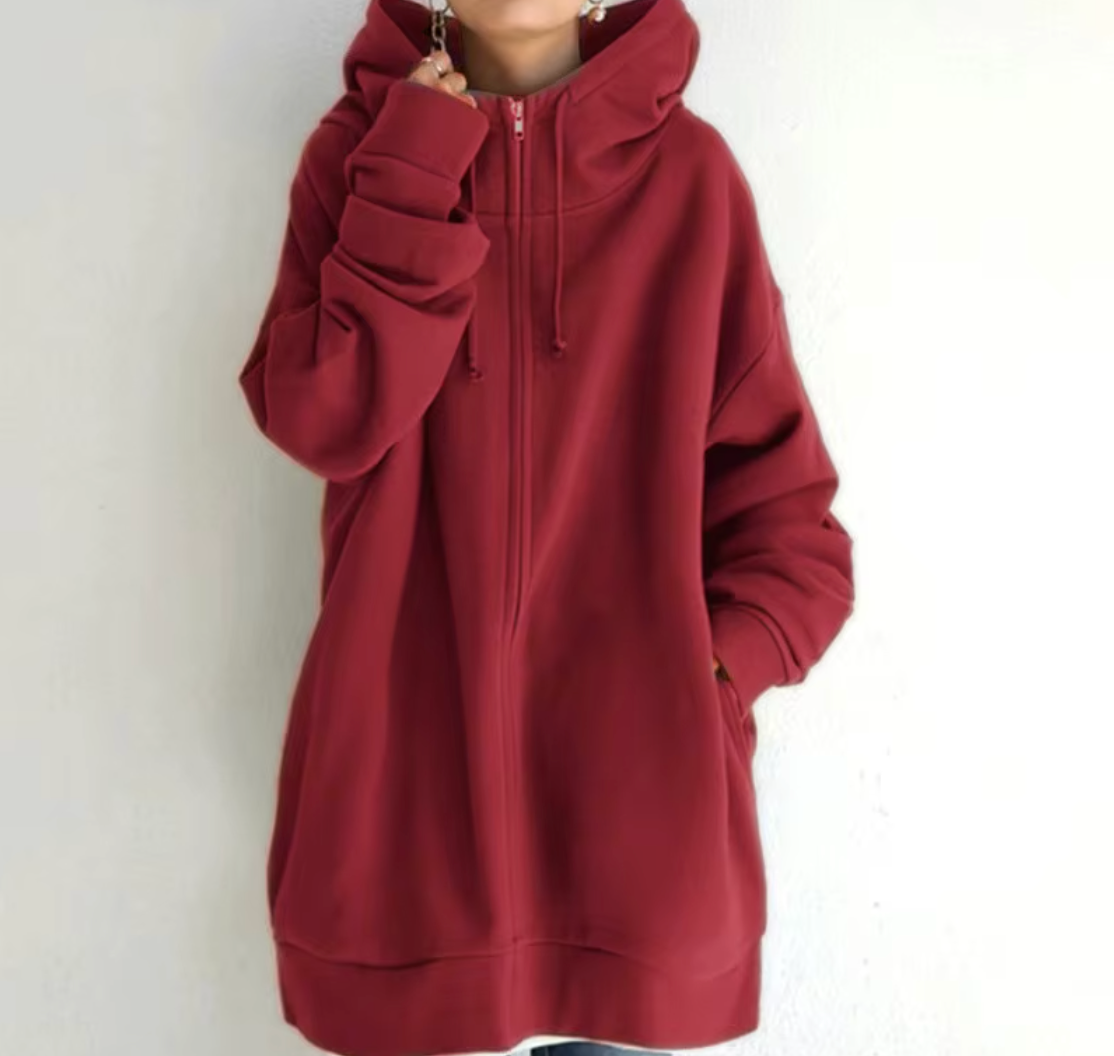 Chozen Unlimited Women’s Long Zipper Hoodie Coat – Plus Size Casual Loose-Fit Outerwear with Pockets