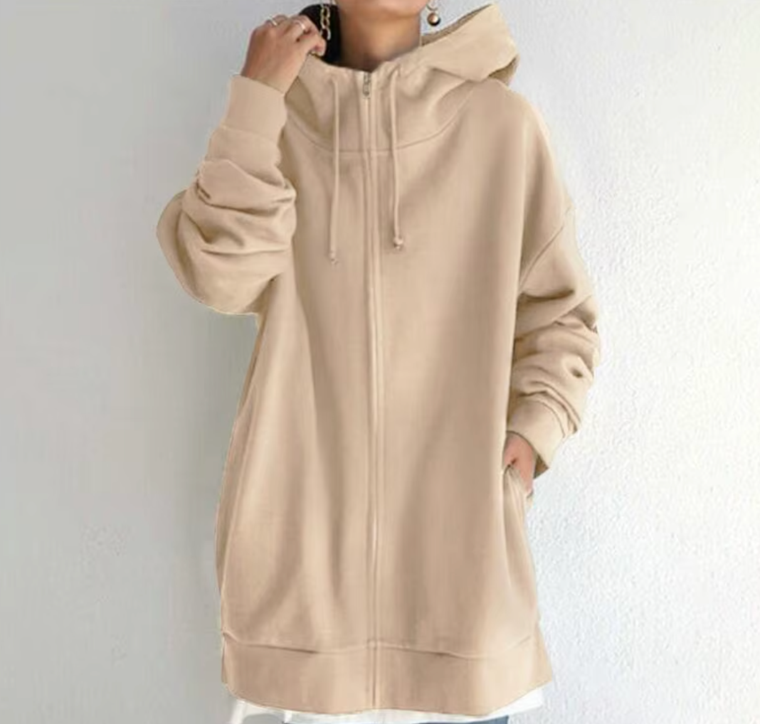 Chozen Unlimited Women’s Long Zipper Hoodie Coat – Plus Size Casual Loose-Fit Outerwear with Pockets