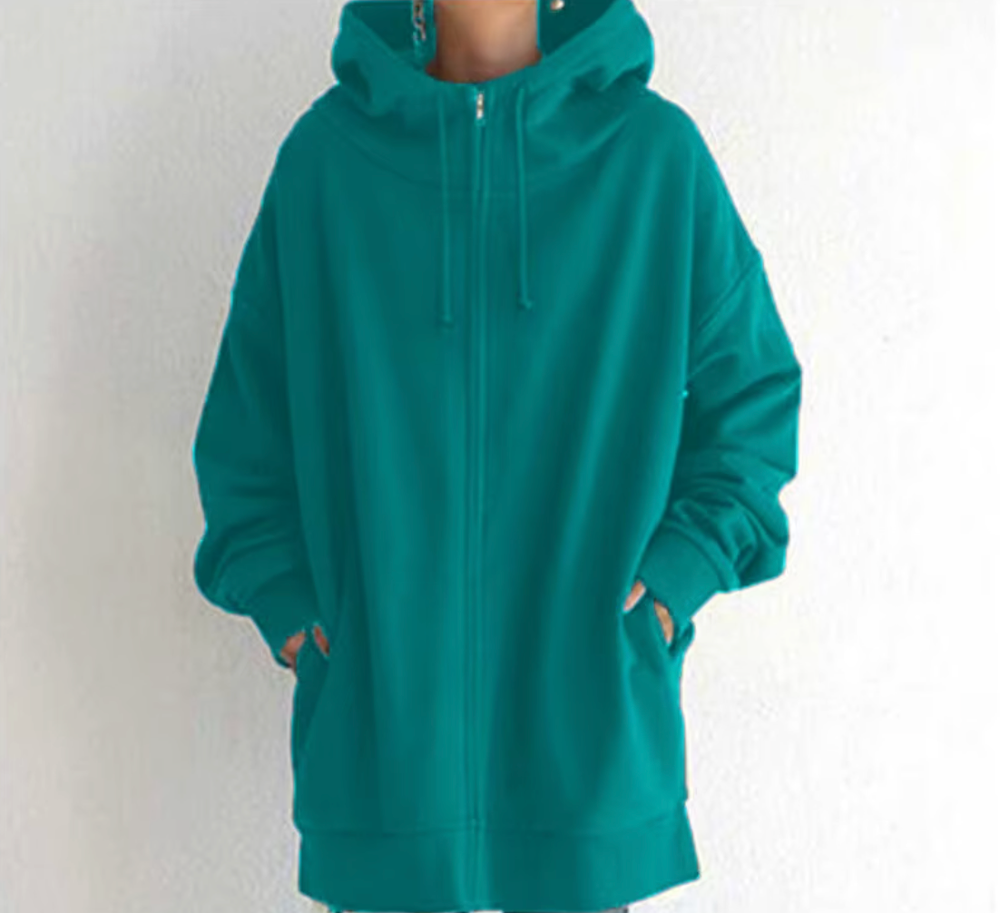 Chozen Unlimited Women’s Long Zipper Hoodie Coat – Plus Size Casual Loose-Fit Outerwear with Pockets