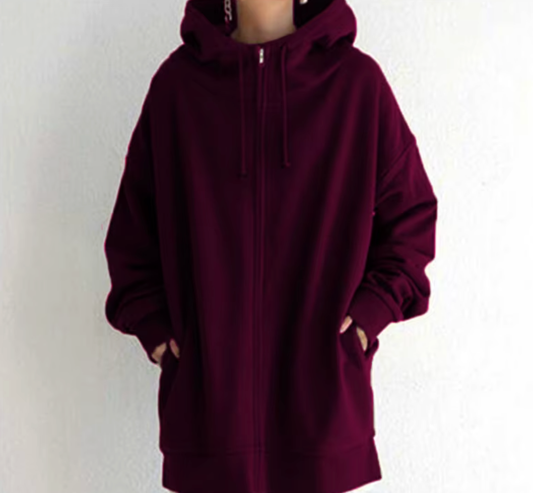 Chozen Unlimited Women’s Long Zipper Hoodie Coat – Plus Size Casual Loose-Fit Outerwear with Pockets