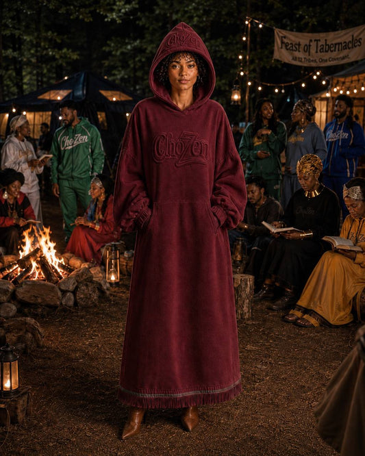 ChoZen Autumn Collection burgundy embossed hooded dress