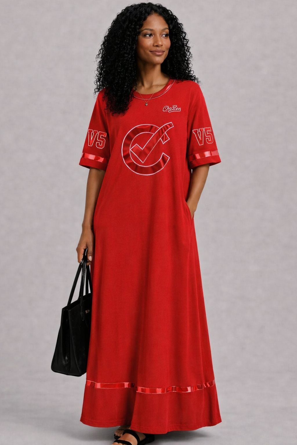 ChoZen Deuteronomy 22:5 Maxi Jersey Dress — Athletic Red (V5 sleeve)