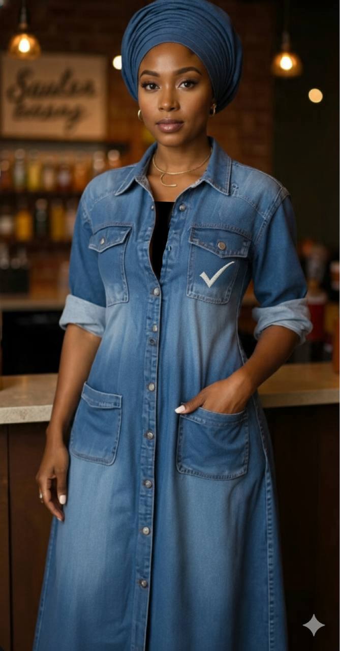 Denim Print Maxi Dress – Plus Size Casual A-Line Fit