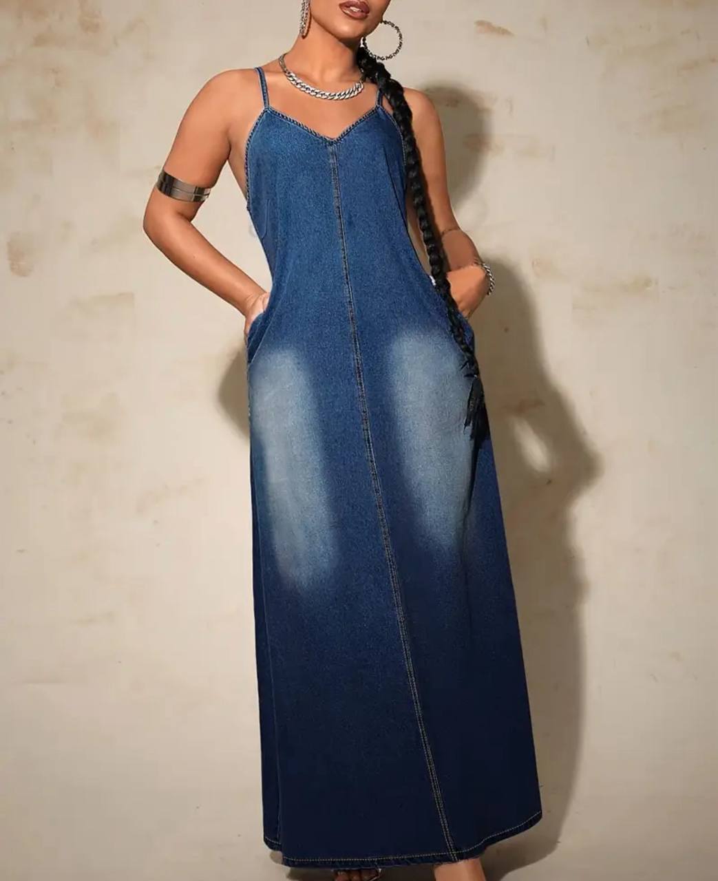 ChoZen Unlimited Women’s Chambray Denim Maxi Dress – Elegant Spaghetti Strap Summer Dress