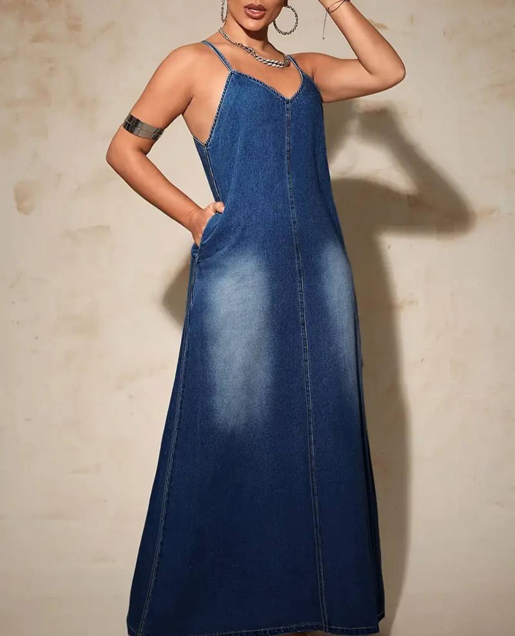 ChoZen Unlimited Women’s Chambray Denim Maxi Dress – Elegant Spaghetti Strap Summer Dress