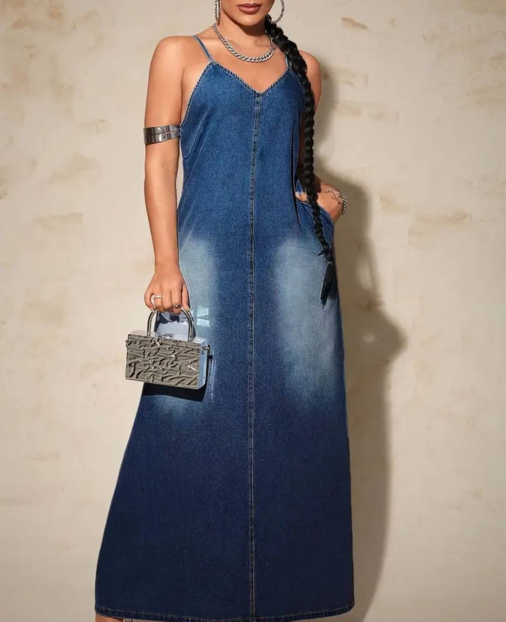 ChoZen Unlimited Women’s Chambray Denim Maxi Dress – Elegant Spaghetti Strap Summer Dress