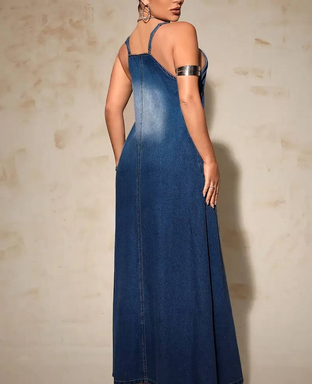 ChoZen Unlimited Women’s Chambray Denim Maxi Dress – Elegant Spaghetti Strap Summer Dress